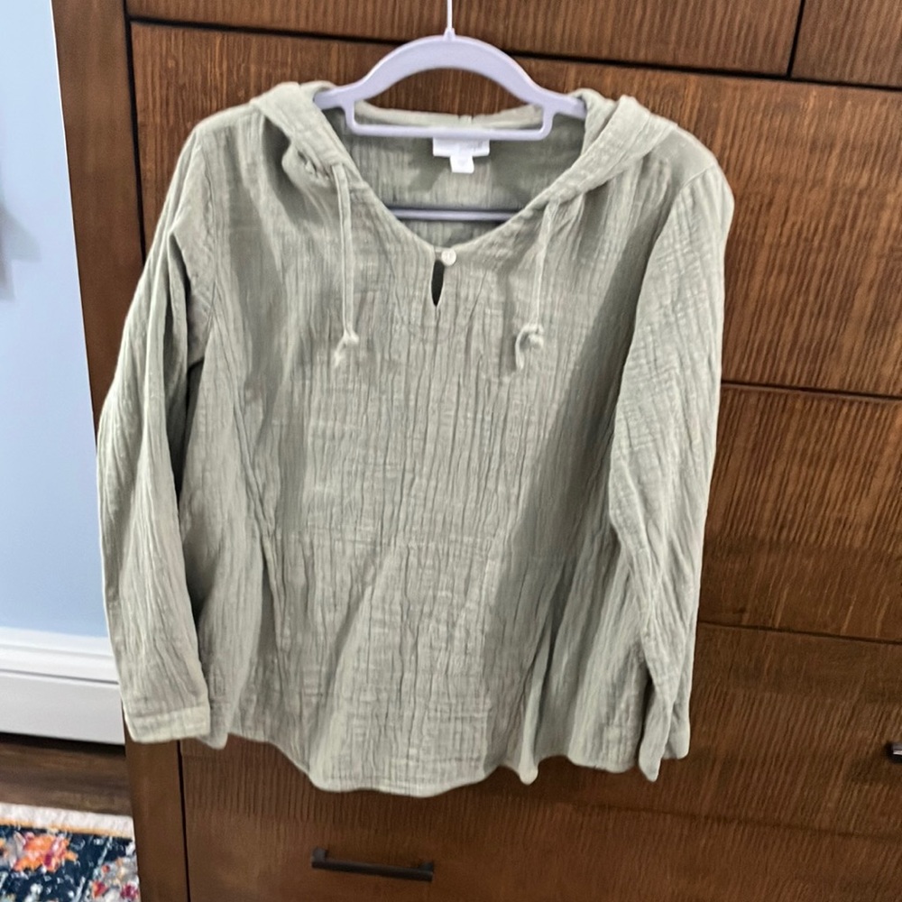 PURE JILL 100% Cotton Hooded Pullover Top; Petite Small; Like New